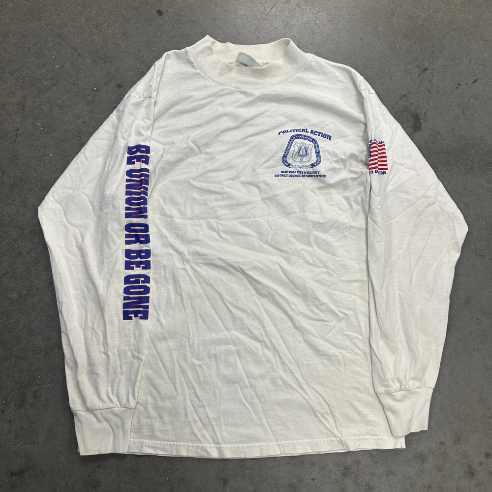 Vtg 90s Mens NYC Carpenters Union Long Sleeve T-Shirt White Large Political
